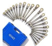 Hexace 22-Piece Flex Head Ratcheting Wrench Set, with 180° Flex Head, Metric 6-18 mm & SAE 1/4-3/4", Combination Wrench Sets with Organizer Box