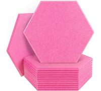 Hexagon Acoustic Panels, Pack of 12, Sound Absorber Wall Panels, 30 x 26 x 0.9 cm, High Density Sound Absorber for Ceiling/Door/Wall Decoration and Acoustic Treatment, Home/Gaming Decoration (Pink)
