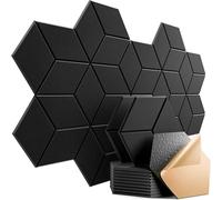 Hexagon Acoustic Panels Y-Lined Design Self-adhesive Sound Proof Foam Felt Board To Absorb Noise Eliminate Echoes(Black,4 PCS)