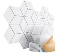 Hexagon Acoustic Panels Y-Lined Design Self-adhesive Sound Proof Foam Felt Board To Absorb Noise Eliminate Echoes(White,4 PCS)