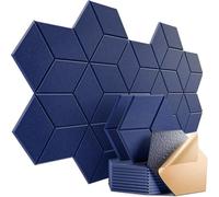 Hexagon Acoustic Panels Y-Lined Design Self-adhesive Sound Proof Foam Felt Board To Absorb Noise Eliminate Echoes(Dark blue,4 PCS)