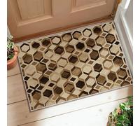 Hexagon Area Rug, Modern Contemporary Honeycomb Geometric None Beige Non-Slip Backing Doormat Accents Rug Fade Resistant Bathroom Entryway Kitchen Bedside Decor 2' X 3'