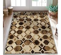 Hexagon Area Rug, Modern Contemporary Honeycomb Geometric None Beige Non-Slip Backing Doormat Rectangle Throw Rug Non Shedding Bathroom Entryway Kitchen Bedside Decor 3' X 5'
