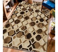 Hexagon Area Rug, Modern Contemporary Honeycomb Geometric None Beige Non-Slip Backing Indoor Rectangle Carpet Non Shedding Rugs for Living Room Bedroom Dining Desk Office Decor 4' X 6'