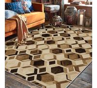 Hexagon Area Rug, Modern Contemporary Honeycomb Geometric None Beige Non-Slip Backing Rectangle Floor Carpets Edge Binding Rugs for Living Room Bedroom New Home Dining Decor 5' X 7'