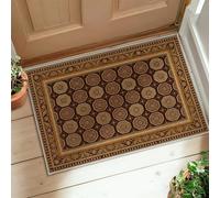 Hexagon Area Rug, Traditional Classic Floral Geometric None Brown Non-Slip Backing Soft Doormat Throw Rug Stain Resistant Entryway Bathroom Laundry Room Decor 2' X 3'