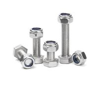 Hexagon Bolts With Full Thread, Hexagonal Head Screws And Nuts, Embedded Nylon Locking Elements, A2 Stainless Steel, M6, M8, M10, M12, M14(190mm,M12(1sets))