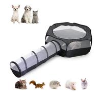 Hexagon Cat Playpen with Tunnel & Top Cover - Portable Outdoor & Indoor Kennel for Cats, Rabbits, Hamsters & Hedgehogs