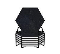 Hexagon Ceramic Coasters Set of 6 with Holder Absorbent Non-Slip Outdoor Coasters for Patio Table, Office Garden Farmhouse Coasters for Cup Mug Drink Coffee Table Decor - black glitter