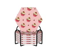 Hexagon Ceramic cork coasters 6 pieces Cherry Cake picture : Non-slip cork bottom Fits all coffee cups glasses and mugs