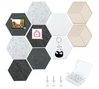 Hexagon Cork Boards for Walls Decor, 10 Pack Cork Bulletin Board Tiles with 50 Pins, Pin Board for Office & Home, Cork Board Tiles for Notes, Photos and DIY Classroom Decor (A)