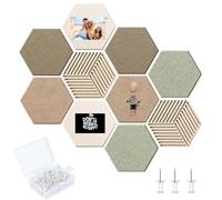 Hexagon Cork Boards for Walls Decor, 10 Pack Cork Bulletin Board Tiles with 50 Pins, Pin Board for Office & Home, Cork Board Tiles for Notes, Photos and DIY Classroom Decor (B)