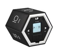 Hexagon Digital Clock Timer Magnetic Cubes Timer Easy To Use Magnetic Flip Focus Timer for Studying Cooking Exercising Black White Silver Optional ABS PCB 75x65x65mm (Black)