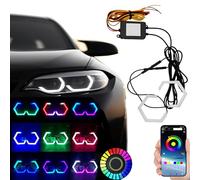 Hexagon DIY Car Angel Eyes Halo LED Eye Lamp Soft Screen, 90MM Programmable Flexible Matrix for Car Windows, RGB Eye Lamp with Customizable Patterns, Smart Control LED Car Decoration