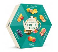 Hexagon Finest Fruit Tea Selection Gift Box - 60 Tea Bags, 6 Flavours - Mango Peach, Strawberry Guava, Orange Ginger, Lemon Passion Fruit, Tropical Fruit & Wild Berries - Premium Herbal Infusions Gift