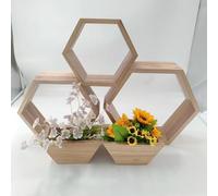 Hexagon Floating Shelves Set of 5 Rustic Brown Honeycomb Wall Storage Wooden Farmhouse Décor Stylish Hexagonal Wall Shelving for Interior Decoration