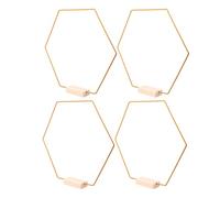 Hexagon Floral Hoop Wreath Frame Stand 4pcs with Wood Base, Gold Metal | Sturdy Iron Structure, Stable Placement, Versatile Display for Dining Tables, Parties, DIY Crafts and Modern Minimalist