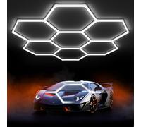 Hexagon Garage Light: Higher Brightness Lumens LED Honeycomb Ceiling Light, 7 Grids Systems 6500K,2.55x2.44m Grid Lighting for Garages, Gym, Car Detailing Shop,Auto Beauty Shop,Shopping malls (7-HEX)