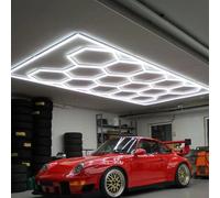 Hexagon Garage Light: Higher Brightness Lumens LED Honeycomb Ceiling Light,720W 148 Grids Systems 6500K, Grid Lighting for Garages,Gym,Car Detailing Shop,Auto Beauty Shop (14 holes (with frame))