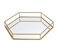 Hexagon Gold Decorative Mirror Tray Serving Platter (Large 34cm x 30cm x 5cm)