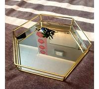 DEENZ Hexagon Gold Mirror Candle Plate Tray Decorative Wedding Table Mehndi Thaal 30cm