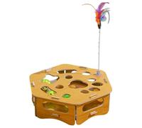 Hexagon Kitten Nail File Clipper Toy 28x28x6 Cm Wood Cat Scratch Puzzle Enrichment Box With 3 Toy Balls Interactive Kitten Scratch Puzzle Box With Cat Teaser For Outdoor Indoor Exercise Home