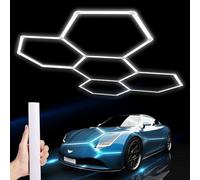Hexagon LED Garage Lights:192W 5 Grids DIY led Honeycomb Ceiling Light,6500K Ultra Bright,2.4x1.7m,Easy Install, Durable Design for Garages,Car Detailing,Workshops,Exhibition Hall,Gym,Shopping malls
