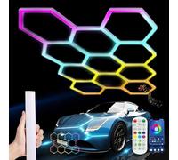 Hexagon LED Garage Lights, High Brightness Honeycomb Ceiling Light with Remote, Waterproof RGB Panel Lighting for Garage, Gym, Warehouse, Office