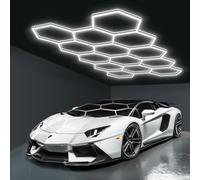Hexagon LED Garage Lights, Honeycomb Ceiling Light, 456W, 6500K Super Bright, 4.1 X2.4m 14 Grid Systems Car Detailing Lights for Garage Warehouse Workshop Basement Gym Auto Shopping malls (14-HEX)