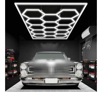 Hexagon LED Light,Honeycomb Light Grid Shop Lights for Garage/Workshop,6500K Color Temperature,IP54 Waterproof LED Lights for Warehouse Workshop Gym 14-Grids with Frame