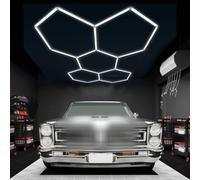 Hexagon LED Light,Honeycomb Light Grid Shop Lights for Garage/Workshop,6500K Color Temperature,IP54 Waterproof LED Lights for Warehouse Workshop Gym 5-Grids