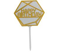 Hexagon Luxury Decorative Happy Birthday Cake Toppers for Birthday Cake Celebrations Marble Effect Available in Gold with Black,White Or Transparent (White & Gold)