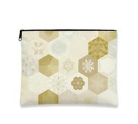 Hexagon Makeup Bag, Beige Snowflake Geometric Cosmetic Travel Pouch for Women, Portable Small Canvas Zipper Organizer, Winter Skincare Toiletry Bag, Beige, 7x9 Inch, Hexagon