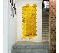 Hexagon Mirror Wall Stickers, 12PCS Mirror Art DIY Home Decorative 3D Hexagonal Acrylic Mirror Wall Sheet Plastic Mirror Tiles for Home Living Room Bedroom Sofa TV Setting Wall Decoration (Gold)