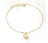 Hexagon Pearl Pendant Necklace, 18K Gold Plated Geometric Jewelry