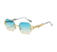 Hexagon Rimless Sunglasses For Women Retro Men Sun Glasses Eyewear UV400 Shades Female (One Size,Cyan Yellow)