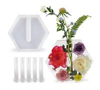 Hexagon Shape Silicone Molds for Resin, Flower Planter Vase Silicone Molds with 5 Test Tubes for Resin Crafts Plant Pot Gift Home Decoration
