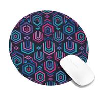 Hexagon Small Mouse Pad, Modern Abstract Diamond Stripe Violet Round Rubber Washable Stitched Edge Cloth Mousepad Decor for Home Office Work Gaming Desk Round 8x8 Inch