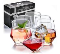 Hexagon Stemless Wine Glasses Set of 6 - Elegant 10.5 oz, Durable, Dishwasher Safe, Spill-Proof Design, Perfect for Wine, Cocktails, Whiskey, Everyday Use, Dinner Parties, and Entertaining, Giftable