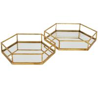 Hexagon Trays - Set of 2 - Gold Glass