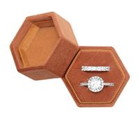 Hexagon Velvet Double Slots Ring Heirlooms Box Engagement Ring Box (Burnt Orange)