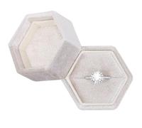 Hexagon Velvet Jewelry Single Slot Ring Box Engagement Wedding Box Keepsake Box Bridal Photo Ring (Beige)