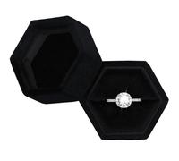 Hexagon Velvet Jewelry Single Slot Ring Box Engagement Wedding Box Keepsake Box Bridal Photo Ring (Black)