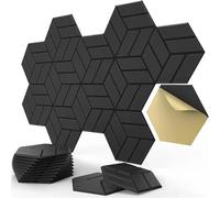 Hexagon Wall Panels 12 Pack Self-adhesive Sound Proof Foam Panels 3Types Design To Absorb Noise(6Equal Hexagon Black)
