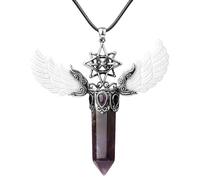 Hexagonal Column Healing Crystal Necklace For Women Men Angel Wings Pendant Necklace Hollow Hexagram Gothic Pendant With Wax Rope Natural Gemstone Jewelry Amethyst
