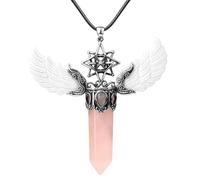 Hexagonal Column Healing Crystal Necklace For Women Men Angel Wings Pendant Necklace Hollow Hexagram Gothic Pendant With Wax Rope Natural Gemstone Jewelry Rose Quartz
