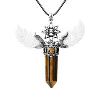 Hexagonal Column Healing Crystal Necklace For Women Men Angel Wings Pendant Necklace Hollow Hexagram Gothic Pendant With Wax Rope Natural Gemstone Jewelry Tiger Eye Stone