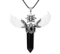 Hexagonal Column Healing Crystal Necklace For Women Men Angel Wings Pendant Necklace Hollow Hexagram Gothic Pendant With Wax Rope Natural Gemstone Jewelry Black Onyx