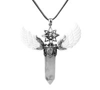 Hexagonal Column Healing Crystal Necklace For Women Men Angel Wings Pendant Necklace Hollow Hexagram Gothic Pendant With Wax Rope Natural Gemstone Jewelry White Crystal