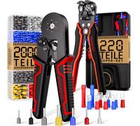MONZANA® Electricians Hexagonal Crimping Pliers & Wire Stripper Set | 0.25-10mm² 2000 Cable End Ferrules | Electrical Bootlace Terminal Connectors Ratchet Crimp Tool with Storage Bag | Black Red